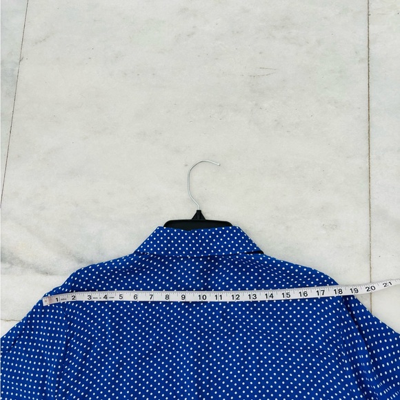 Como Vintage Button Up Top Polka Dot Blue White Asymmetrical Long Sleeve 2X Art - Picture 9 of 11